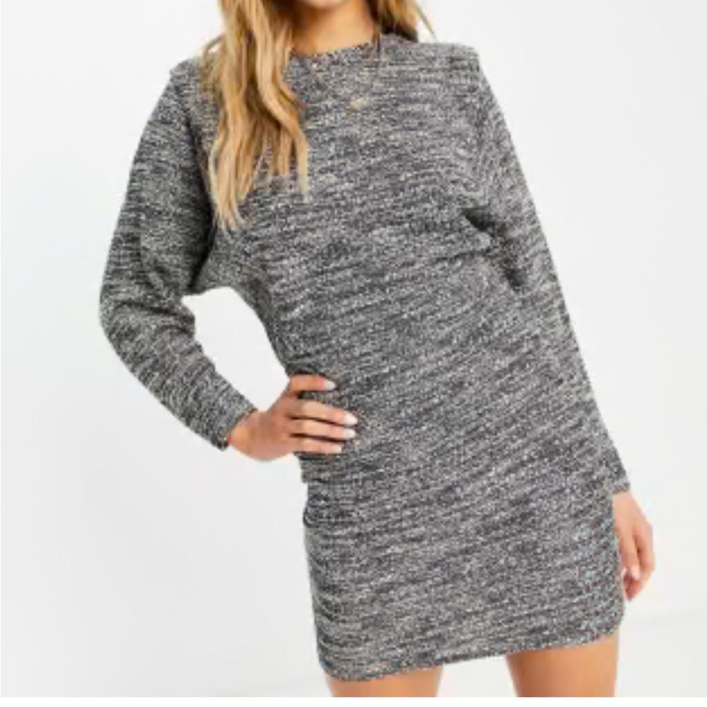 Mango Black & White Mock Neck Sweater Elastic Comfort Dress Sz 6 Office